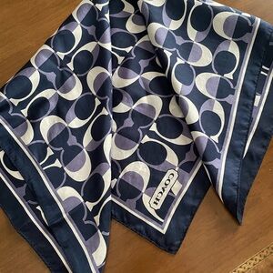 Coach Navy and white silk logo Geometric Scarf